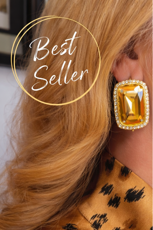 Gold Cushion Crystal-Trim Statement Earrings