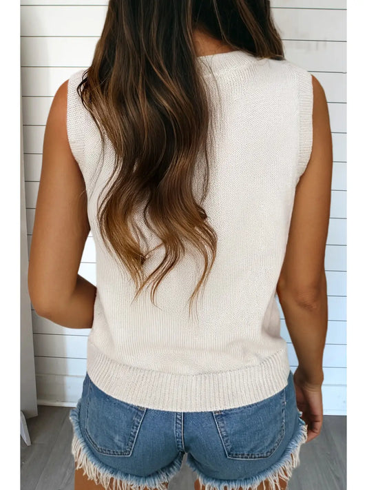 American Flag Knit Sweater Vest | Cream | 4th of July