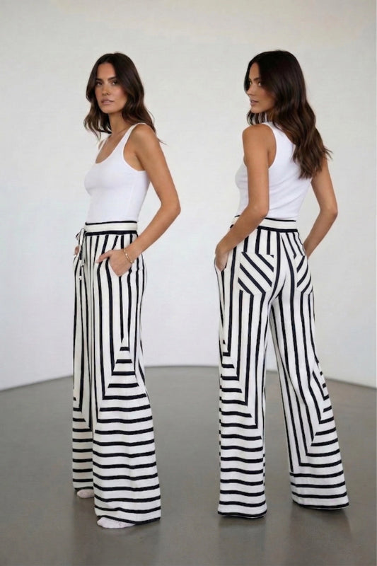 Striped Terry Wide-Leg Pants