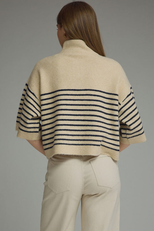 Ecru Stripe Short Sleeve Knit Top