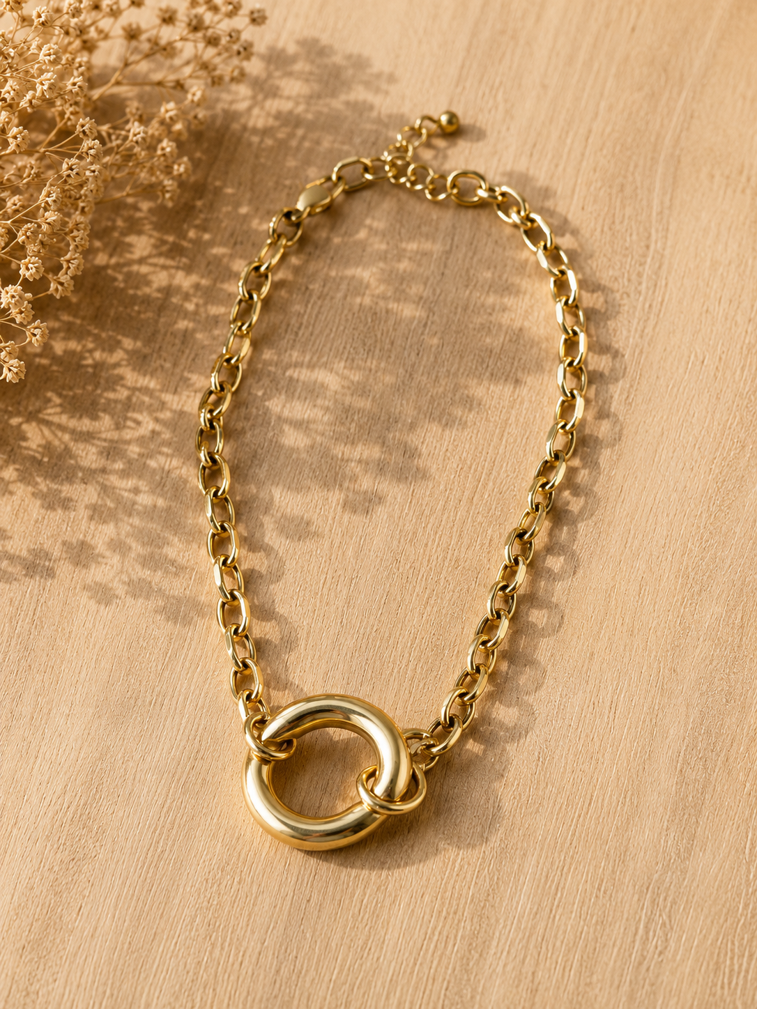 Gold Chain Link Ring Necklace