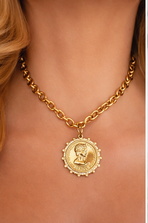 Gold Coin Pendant Chain Necklace