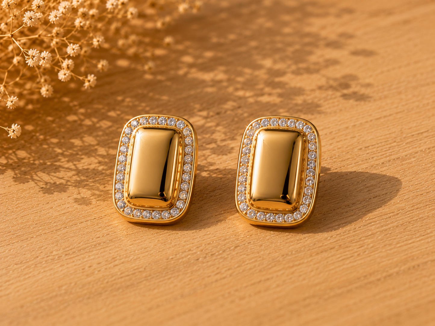 Gold Cushion Crystal-Trim Statement Earrings