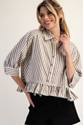 Striped Ruffle Hem Button Up Blouse