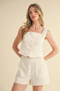 Cream Scalloped Vest & Shorts Set
