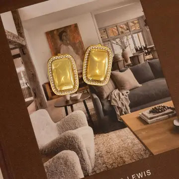 Gold Cushion Crystal-Trim Statement Earrings