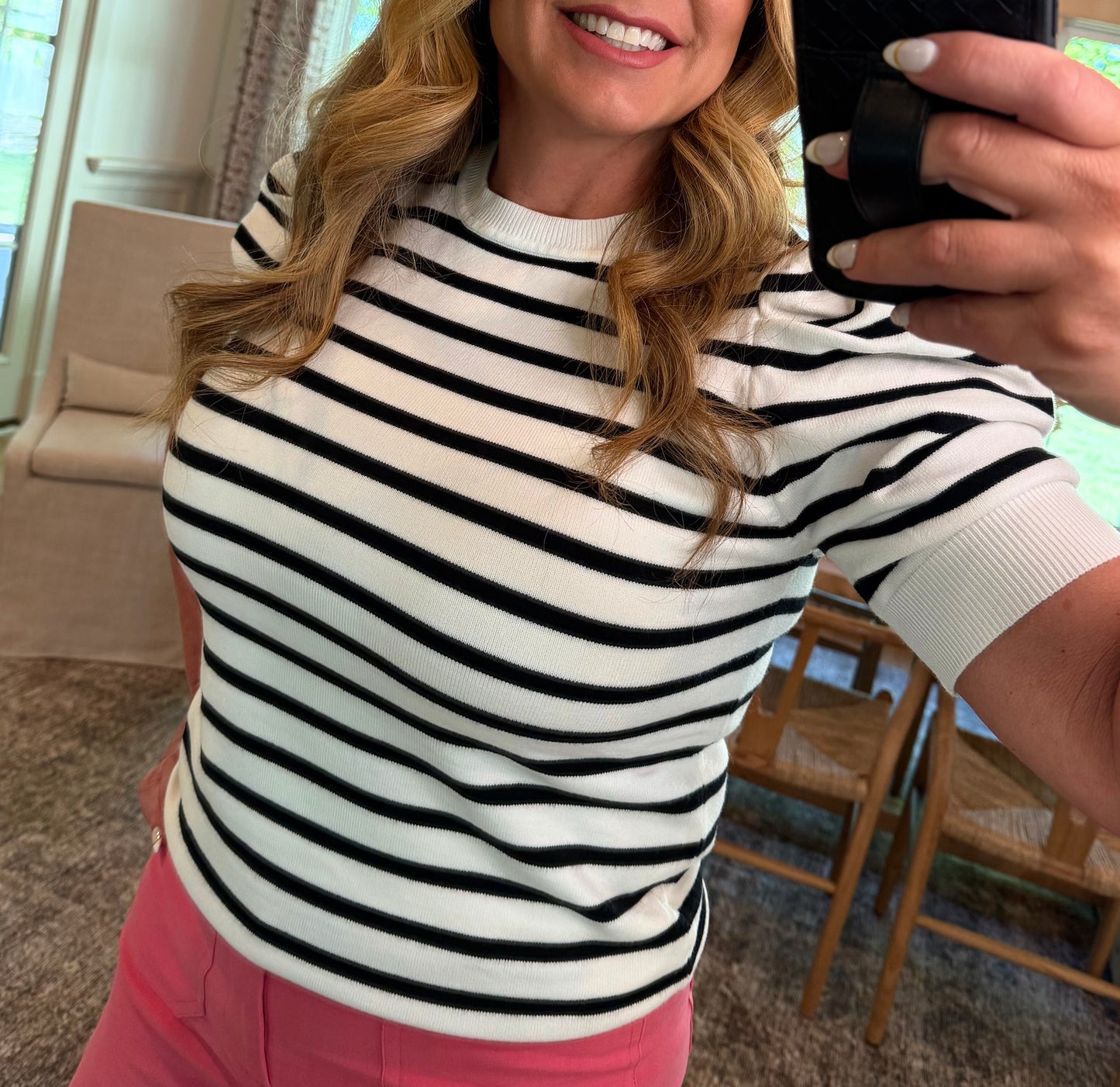 Black & White Stripe Puff Sleeve Knit Sweater Top