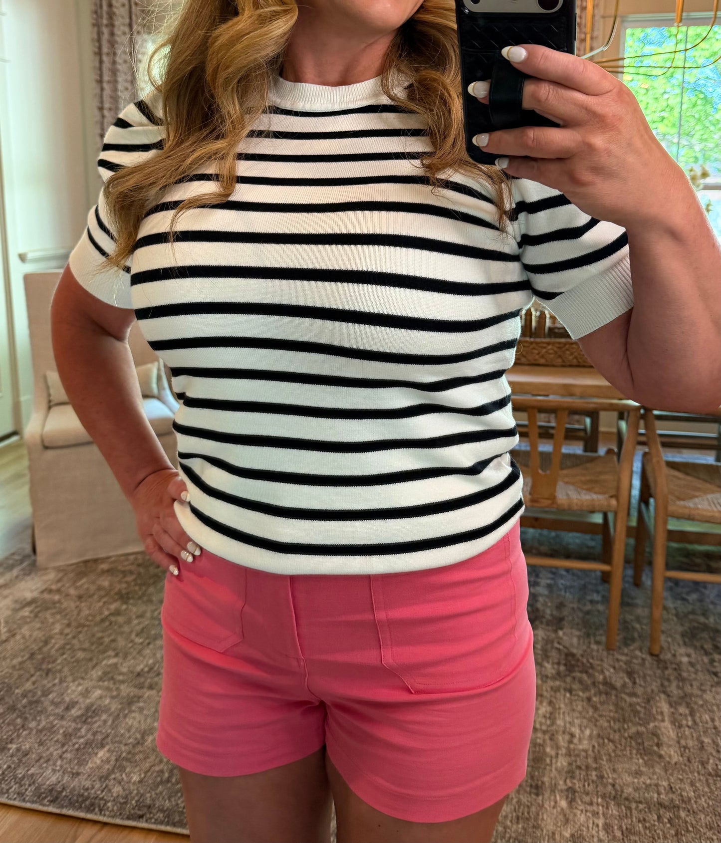 Black & White Stripe Puff Sleeve Knit Sweater Top