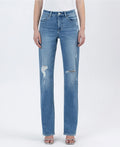 High Rise Distressed Straight Leg Jeans