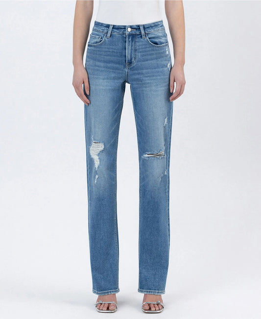 High Rise Distressed Straight Leg Jeans