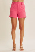 High Rise Stretch Cotton Shorts - Raspberry
