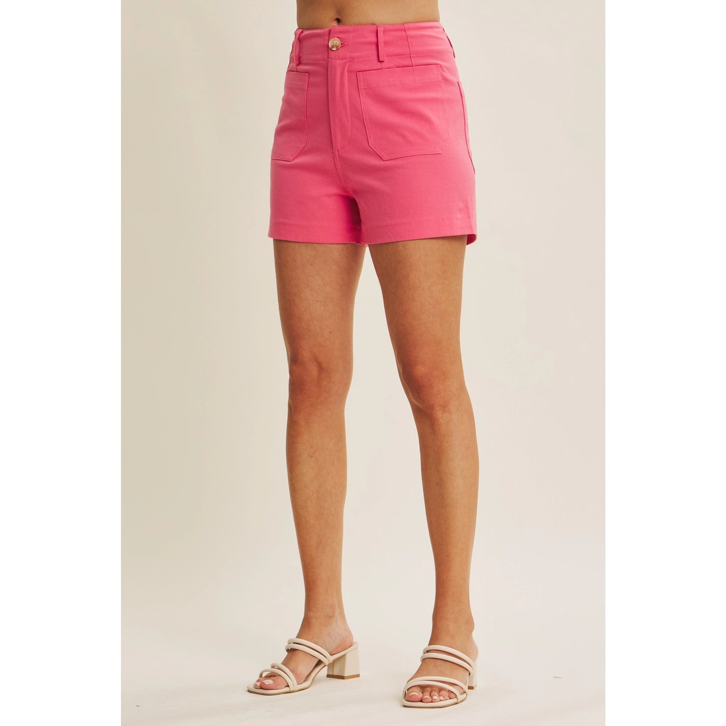 High Rise Stretch Cotton Shorts - Raspberry