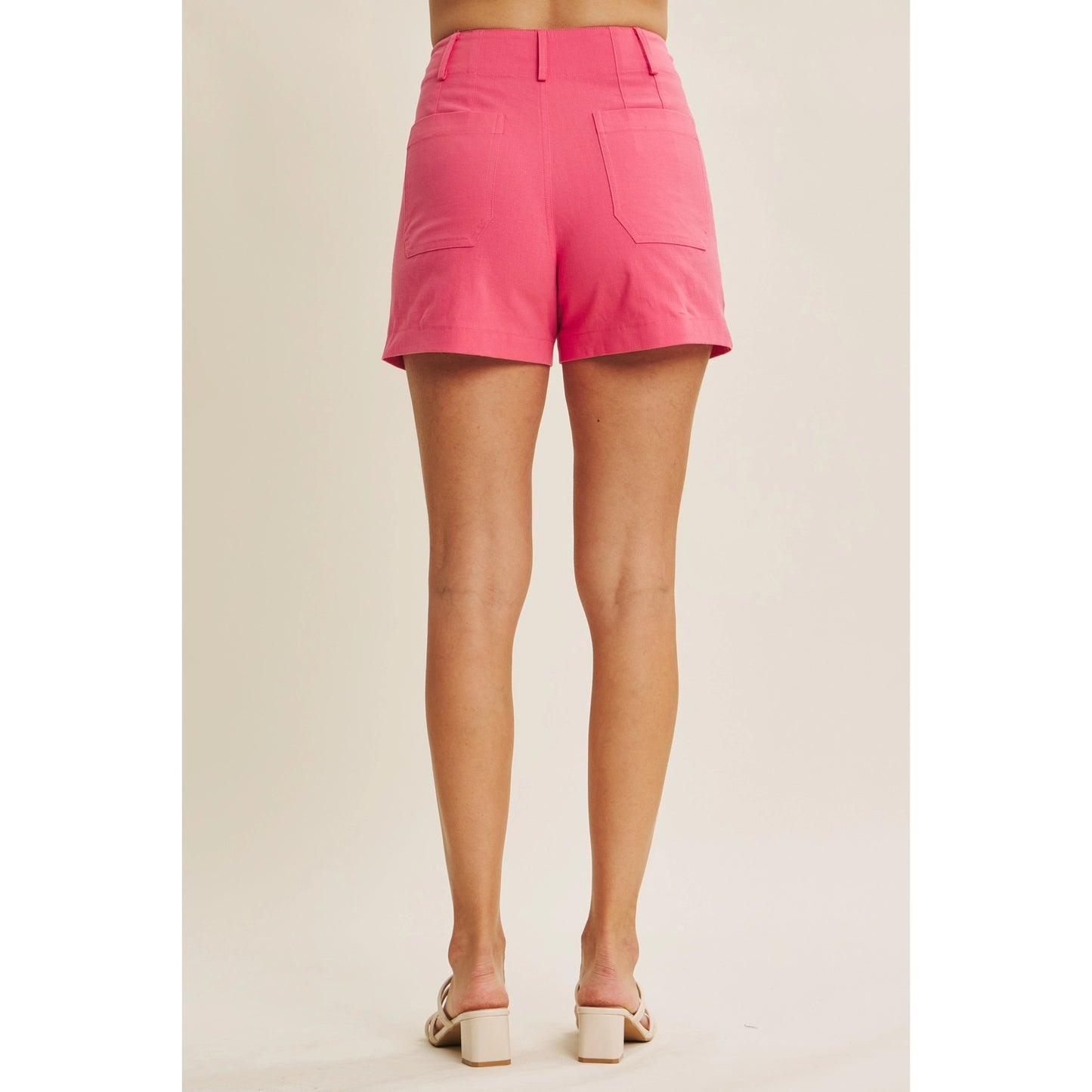 High Rise Stretch Cotton Shorts - Raspberry