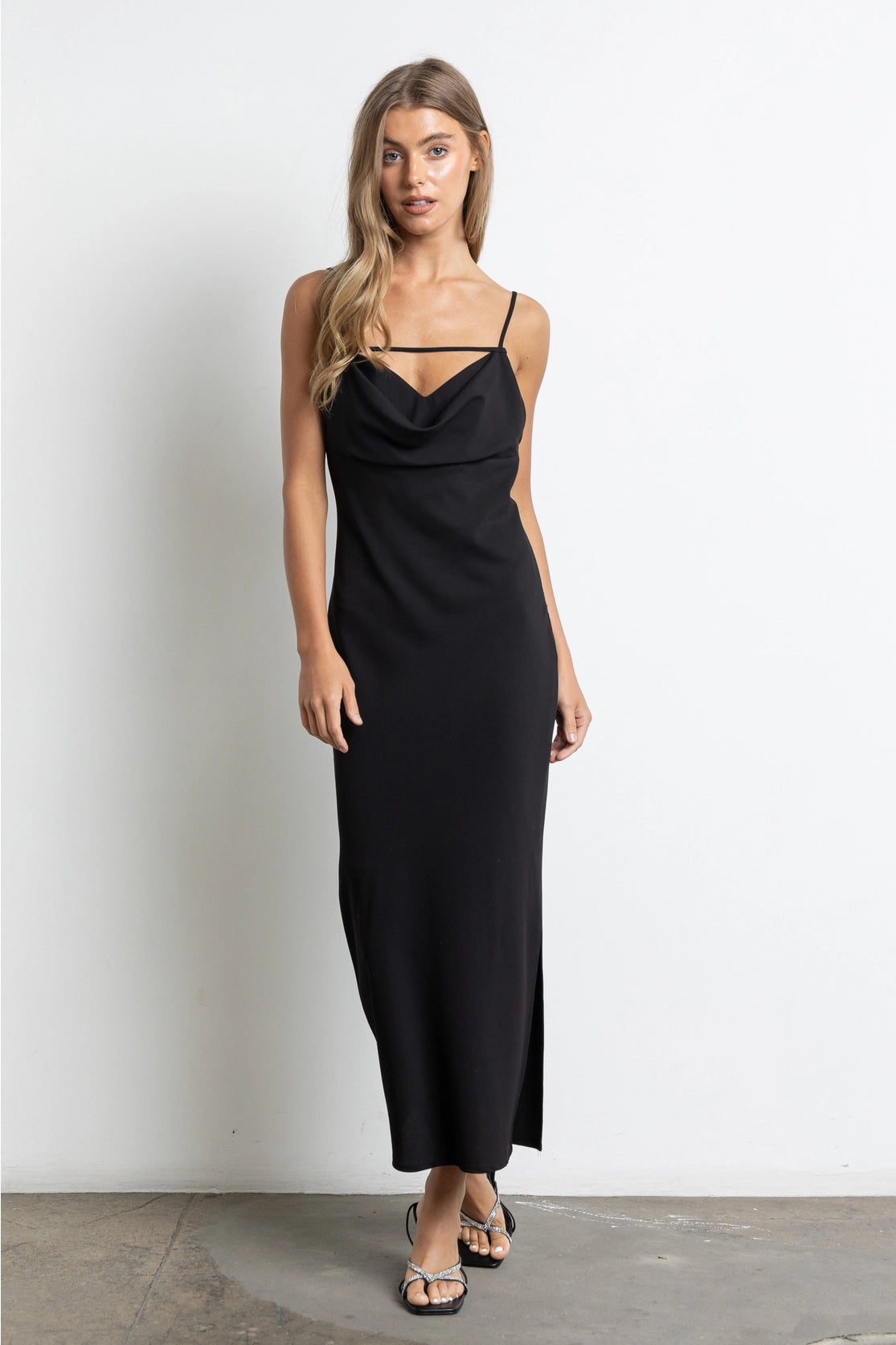 Cowl Neck Slit Maxi Dress