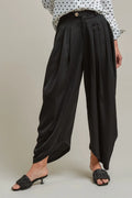 High Waist Pleated Drape Wide Leg Trousers | Black