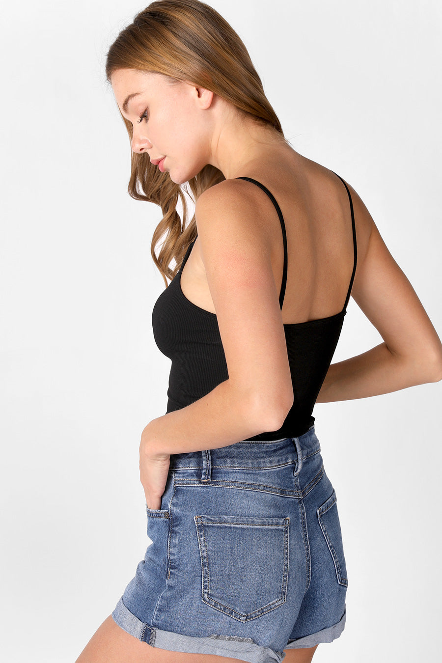Ribbed V-Neck Crop Tank Top - Black | White