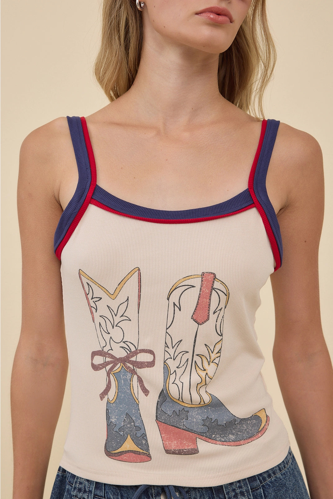 Western Boots Graphic Ribbed Tank Top