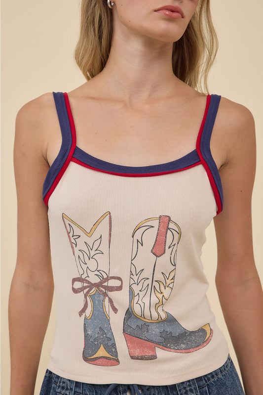Western Boots Graphic Ribbed Tank Top