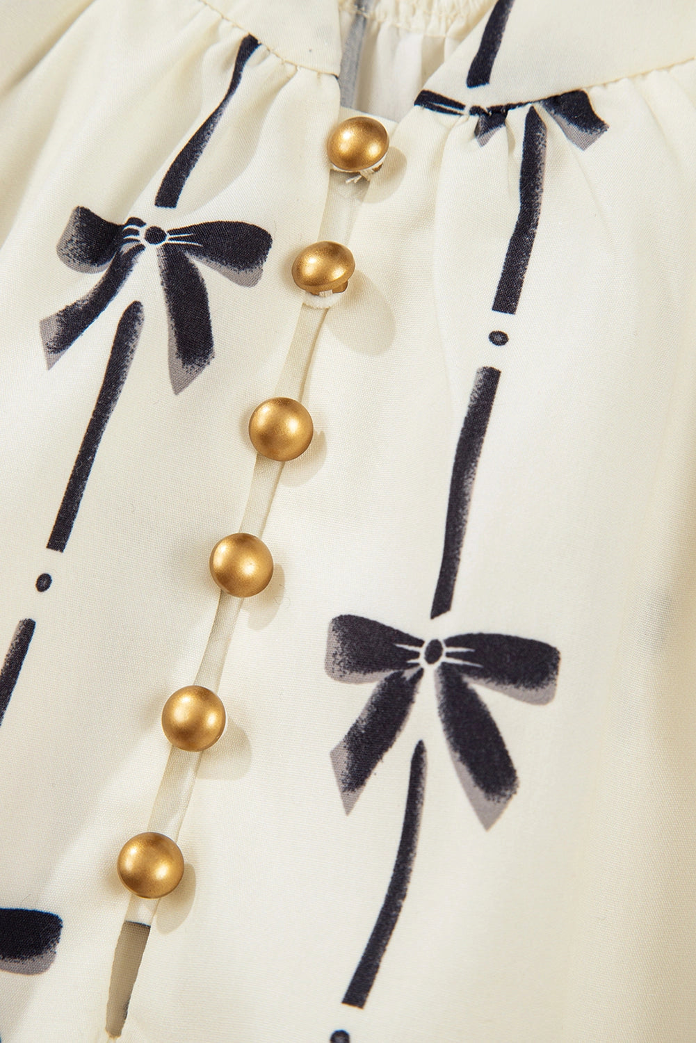 Bow Print Bubble Sleeve Mini Dress