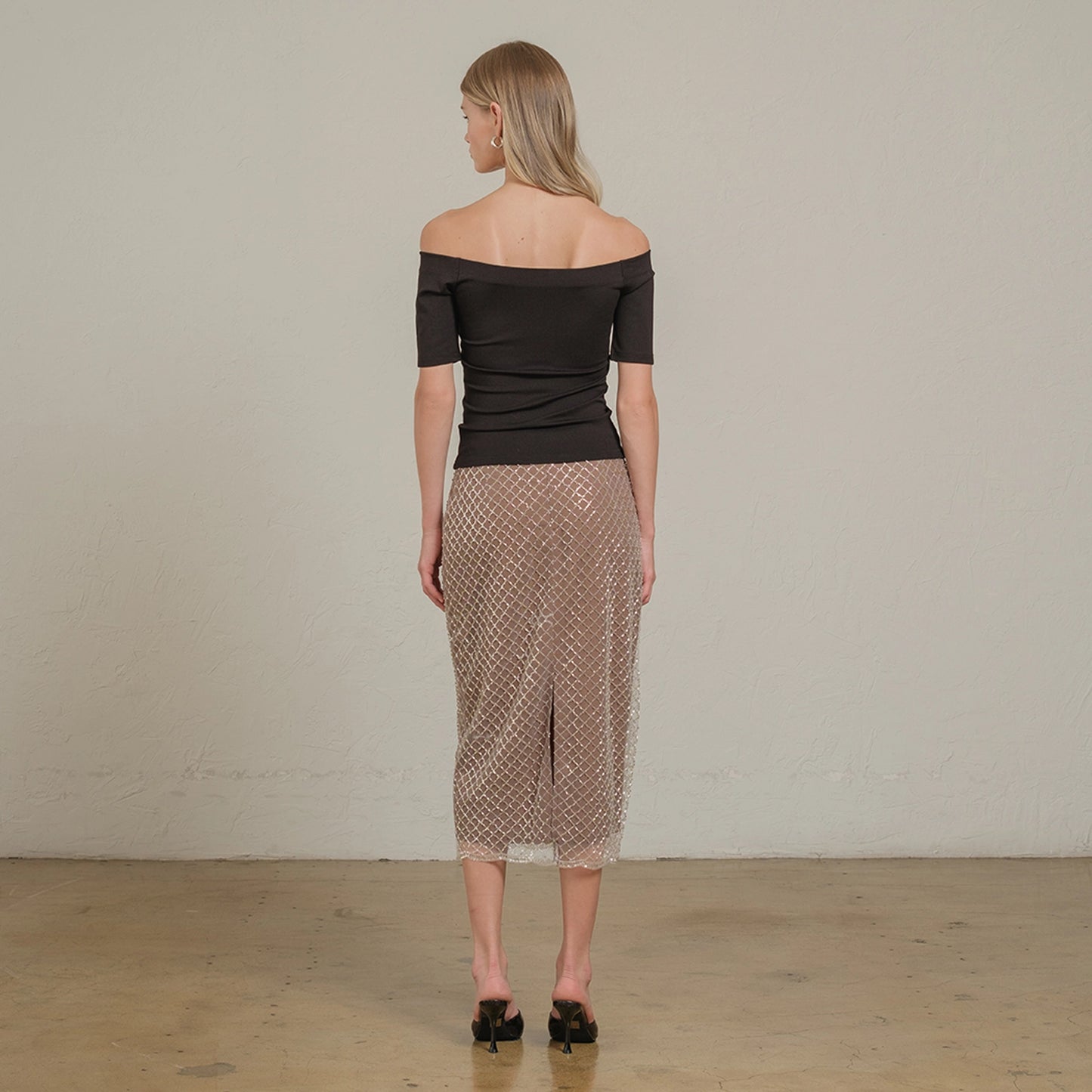 Off-Shoulder Slim Knit Top | Black