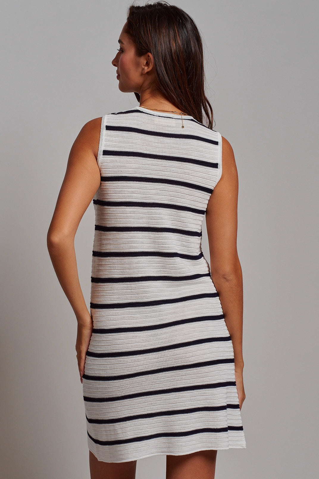 Striped Crochet Tie-Front Mini Dress | Navy & Ivory
