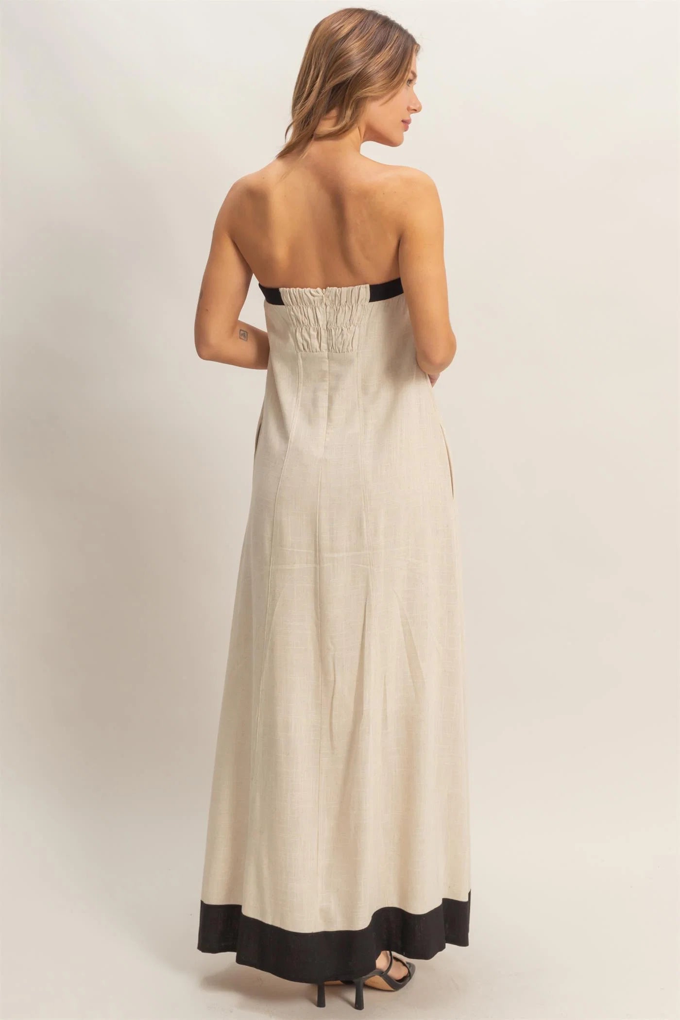 Strapless Button-Front Maxi Dress