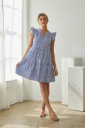 Star Embroidery Striped Ruffle Sleeve Mini Dress