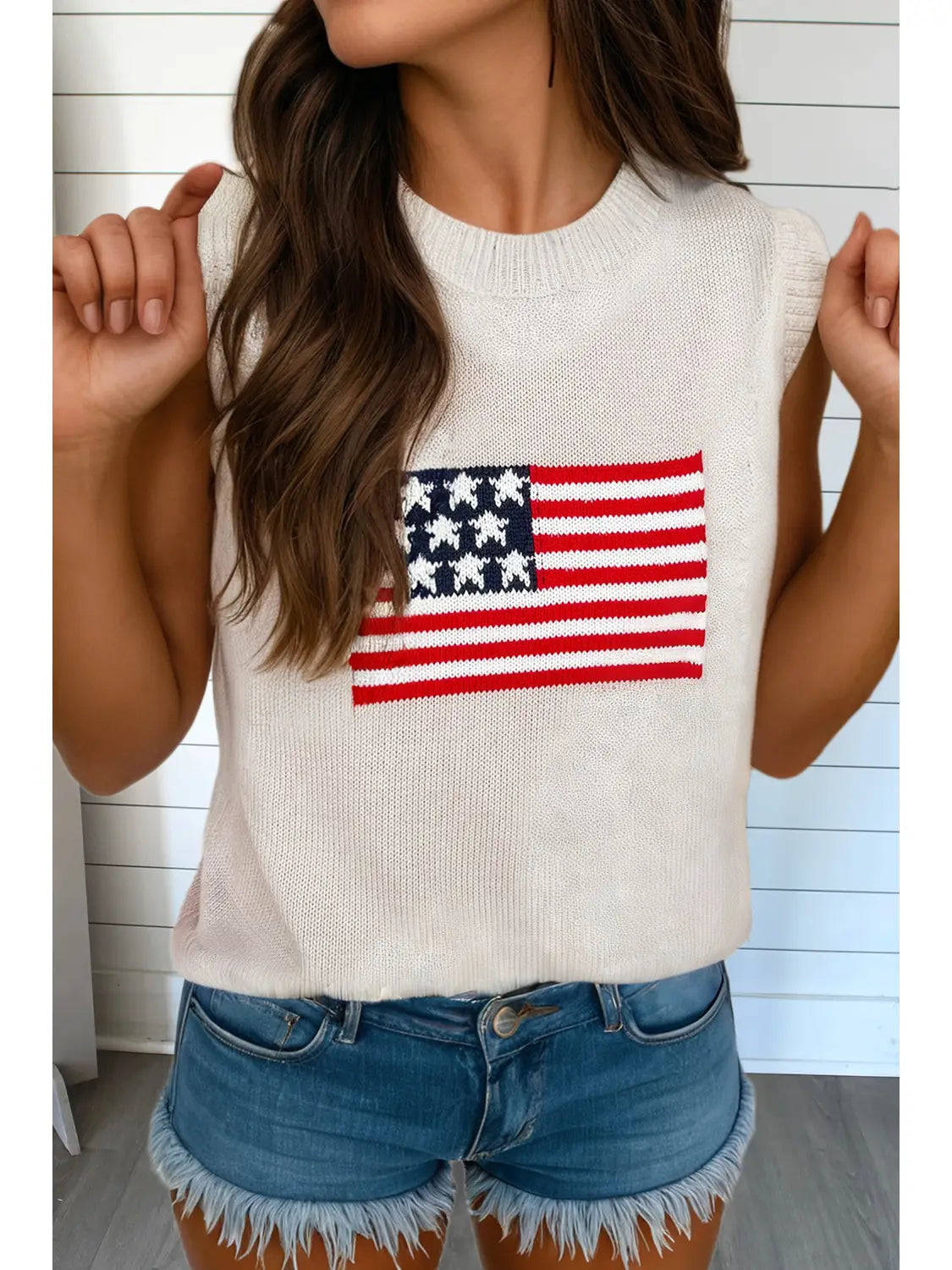 American Flag Knit Sweater Vest | Cream | 4th of July