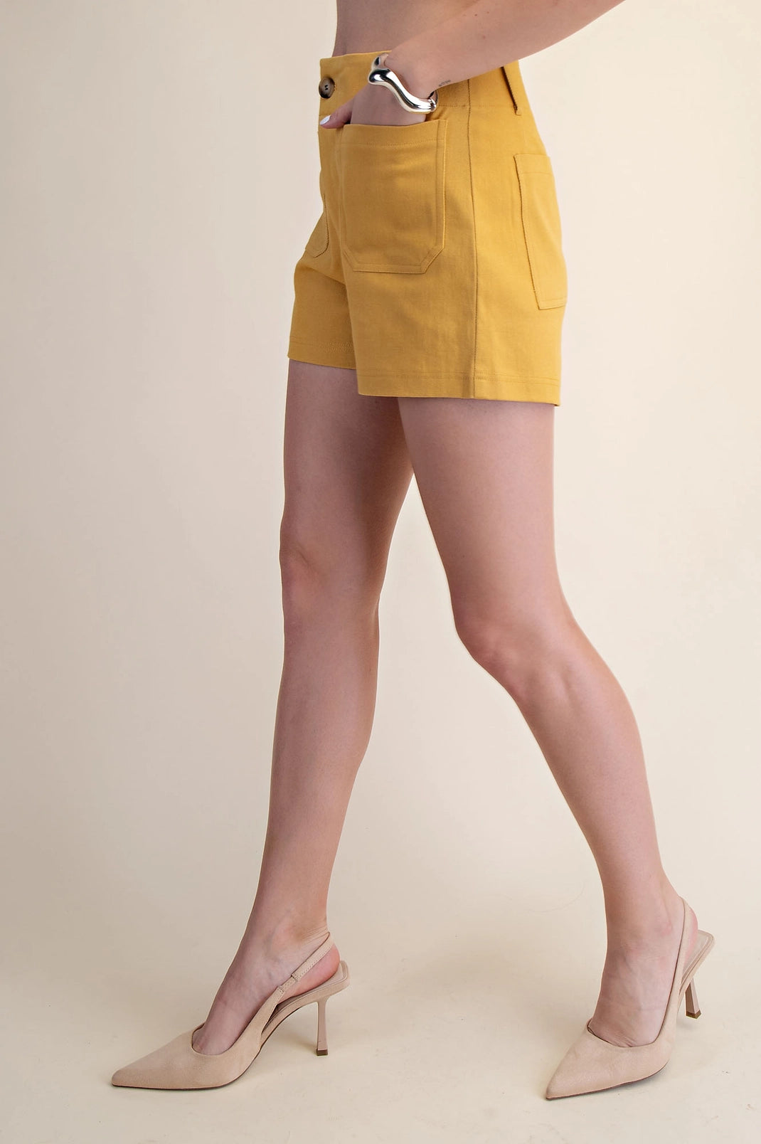High Rise Patch Pocket Shorts | Gold