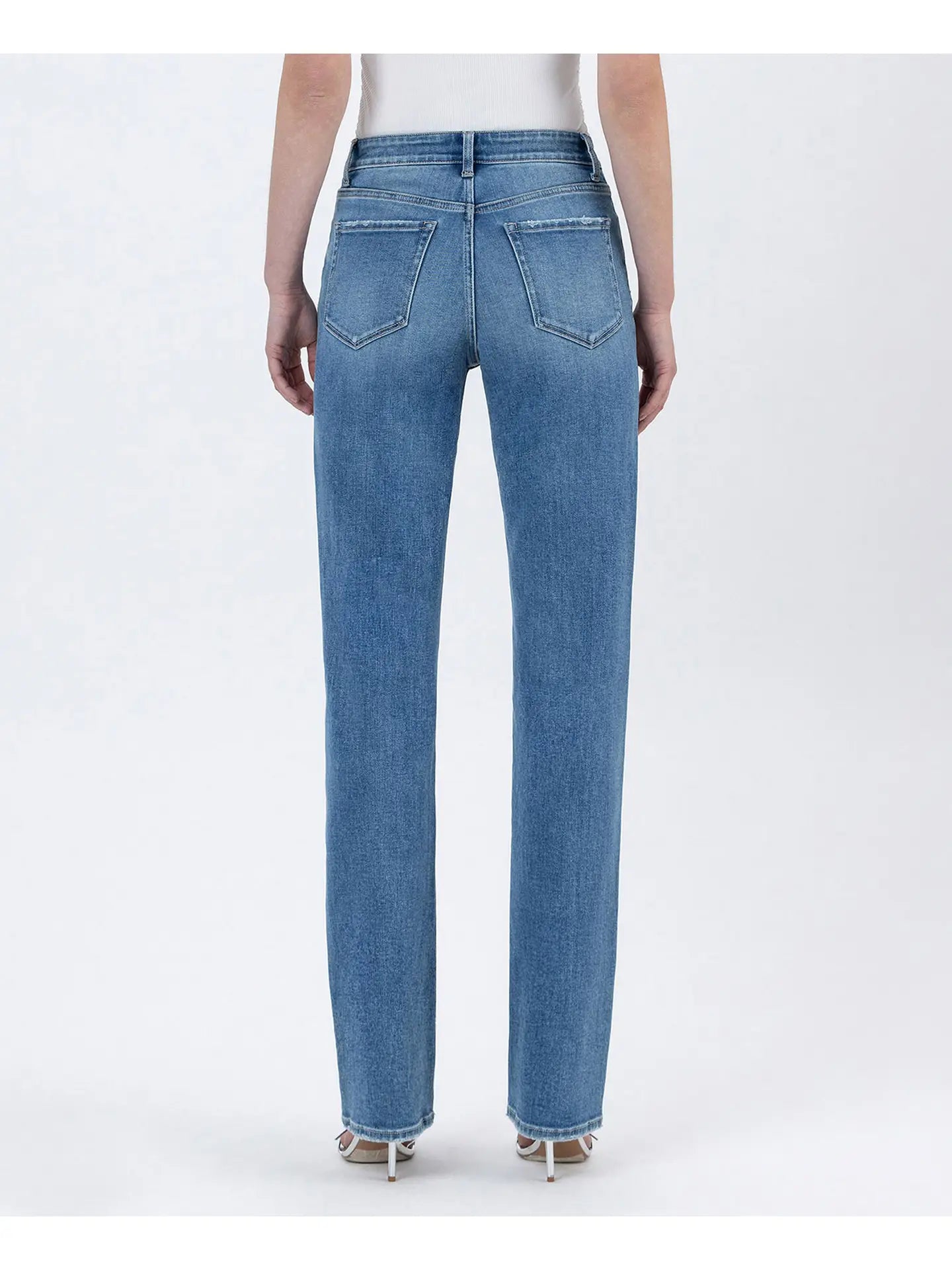 High Rise Distressed Straight Leg Jeans