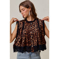 Leopard Print Eyelet Lace Sleeveless Blouse