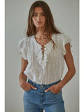 The Maude Top | Ruffle V-Neck Pin Tuck Cotton Blouse | Ivory