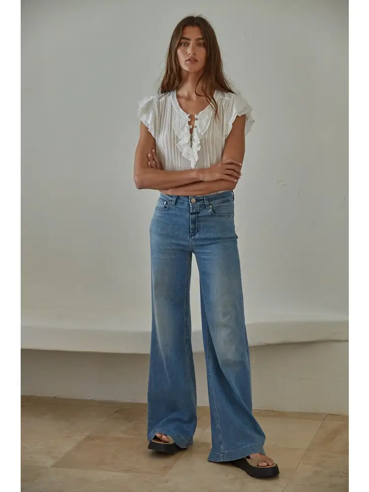 The Maude Top | Ruffle V-Neck Pin Tuck Cotton Blouse | Ivory