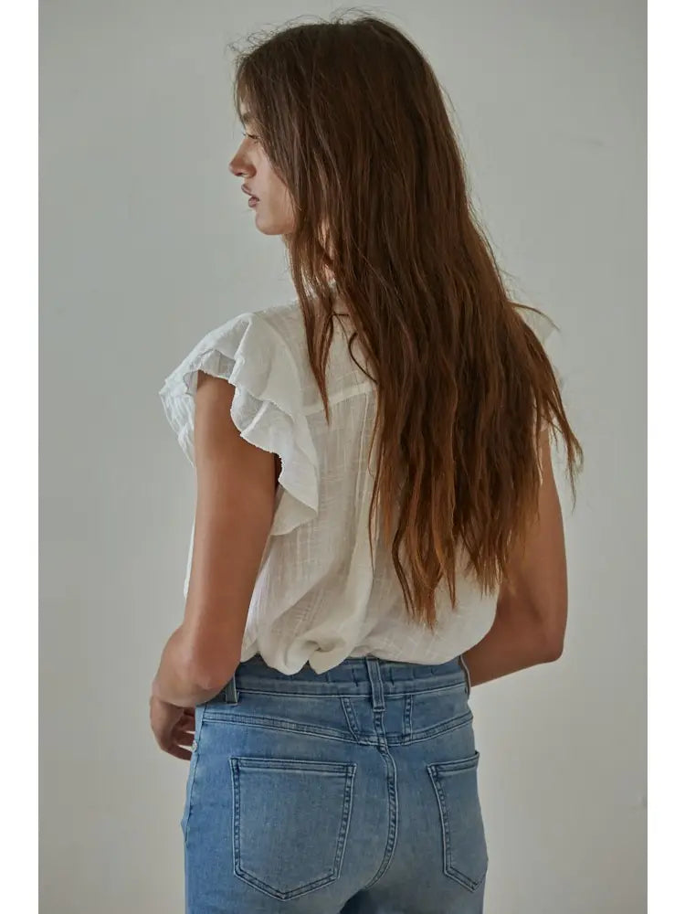 The Maude Top | Ruffle V-Neck Pin Tuck Cotton Blouse | Ivory