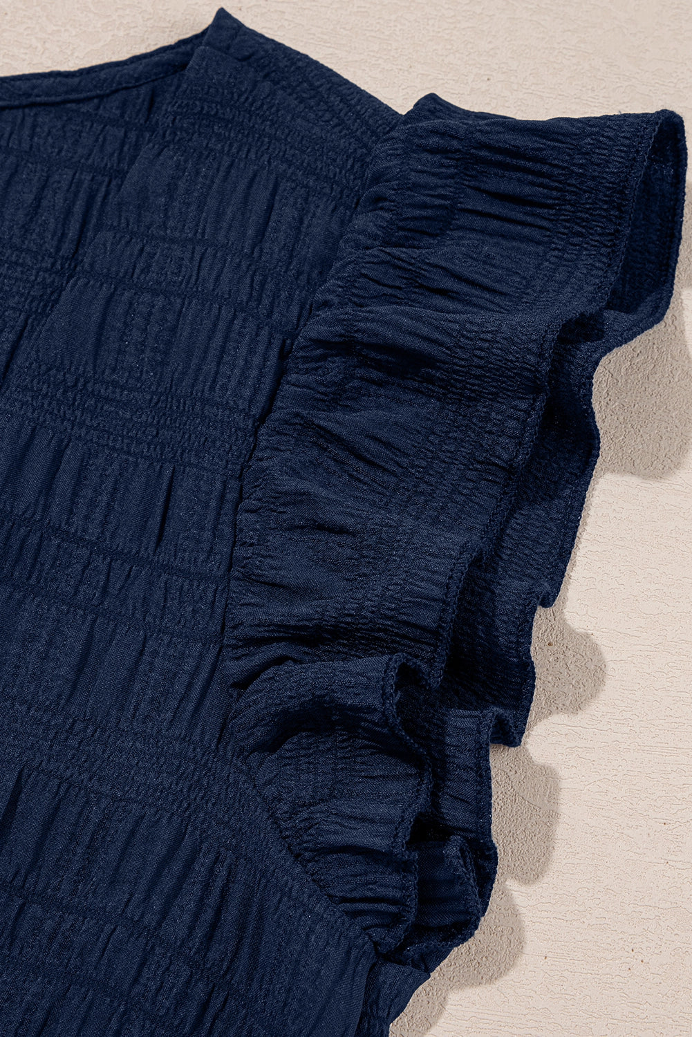 Ruffle Sleeve Square Neck Top & Shirred Shorts Two-Piece Set | Navy