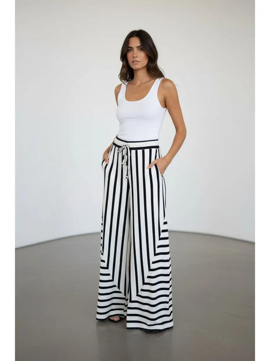 Striped Terry Wide-Leg Pants