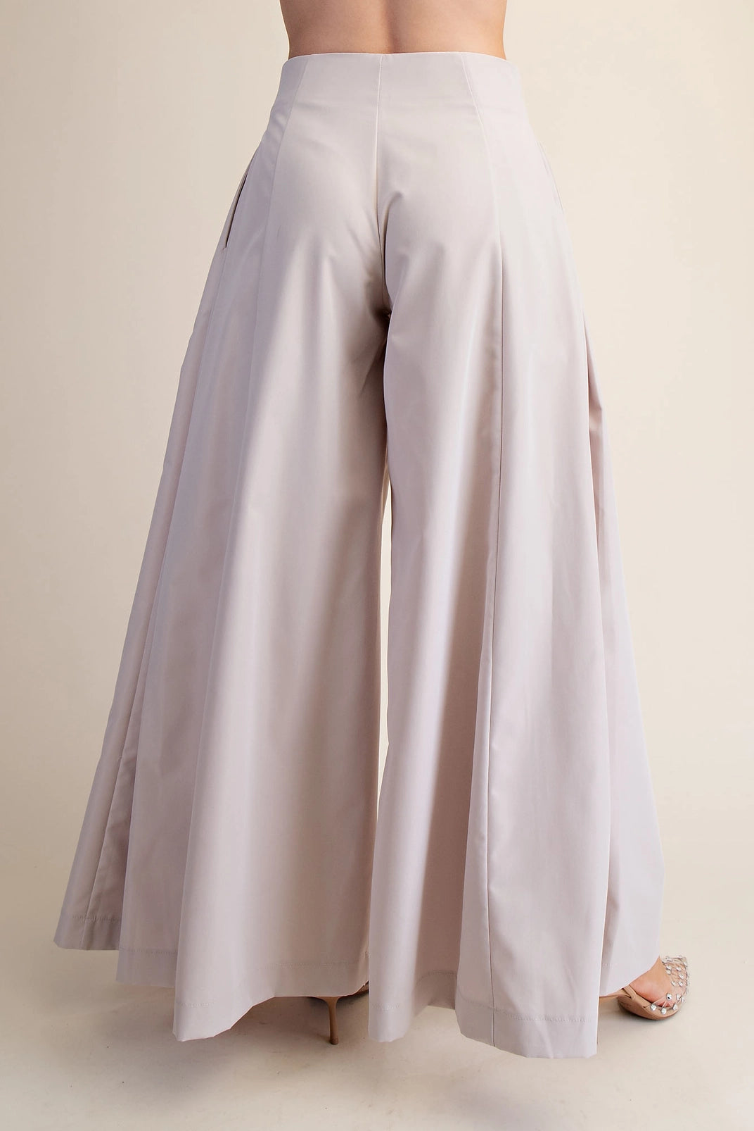 High Waist A-Line Pleated Palazzo Wide Leg Pants | Beige