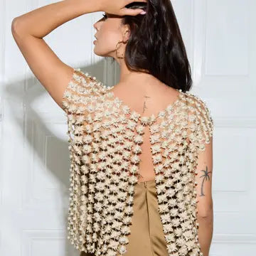Floral Shell Pearl Capelet | Gold