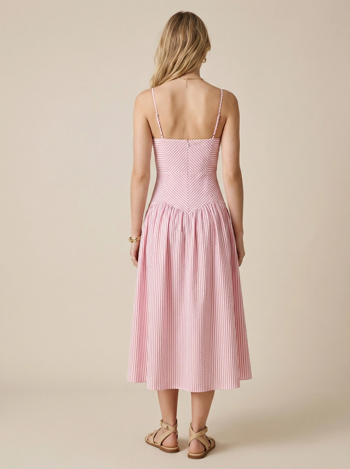 Pink Stripe Fit & Flare Midi Dress