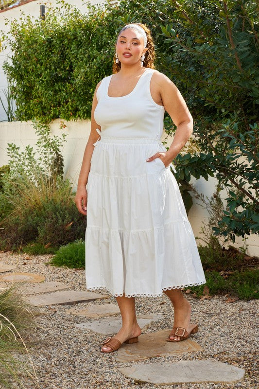 Curvy Mixed Media Knit Tank & Poplin Skirt Dress