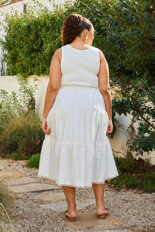 Curvy Mixed Media Knit Tank & Poplin Skirt Dress