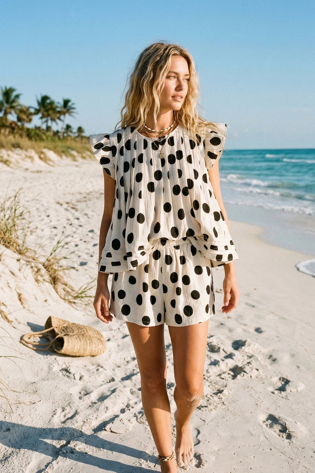 Polka Dot Ruffle Sleeve Matching Set