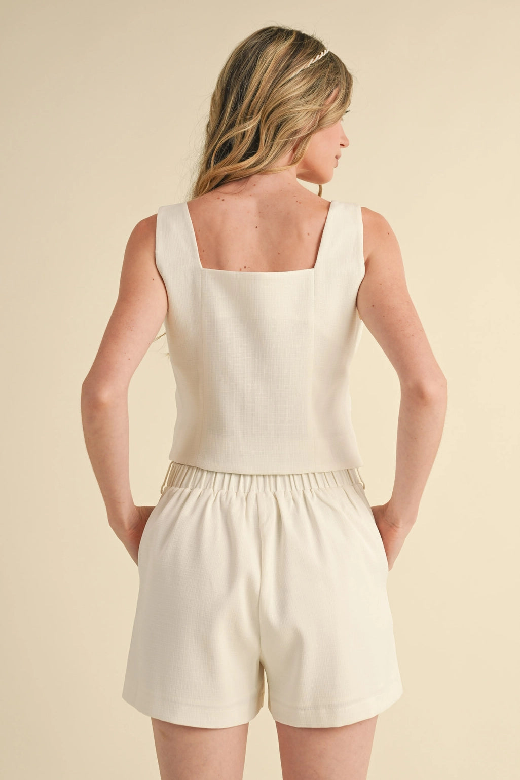 Cream Scalloped Vest & Shorts Set