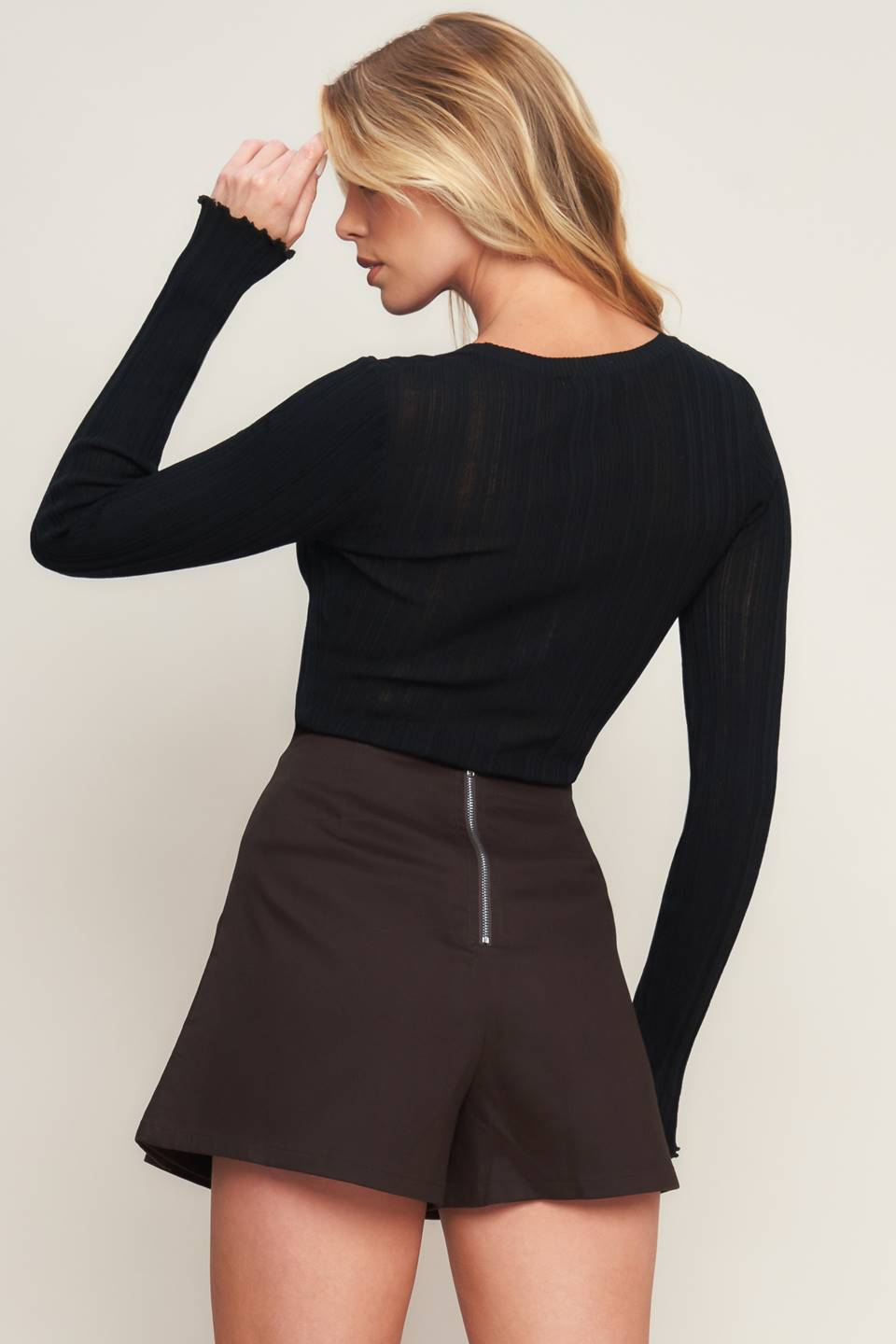 Studded Pleated Woven Skort