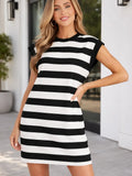 Monroe Cap Sleeve Stripe Shift T-Shirt Dress | Black & White