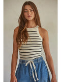 Ribbed Stripe Knit Sweater Tank Top | Cream & Black