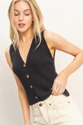 Ribbed Button-Front Tank Top