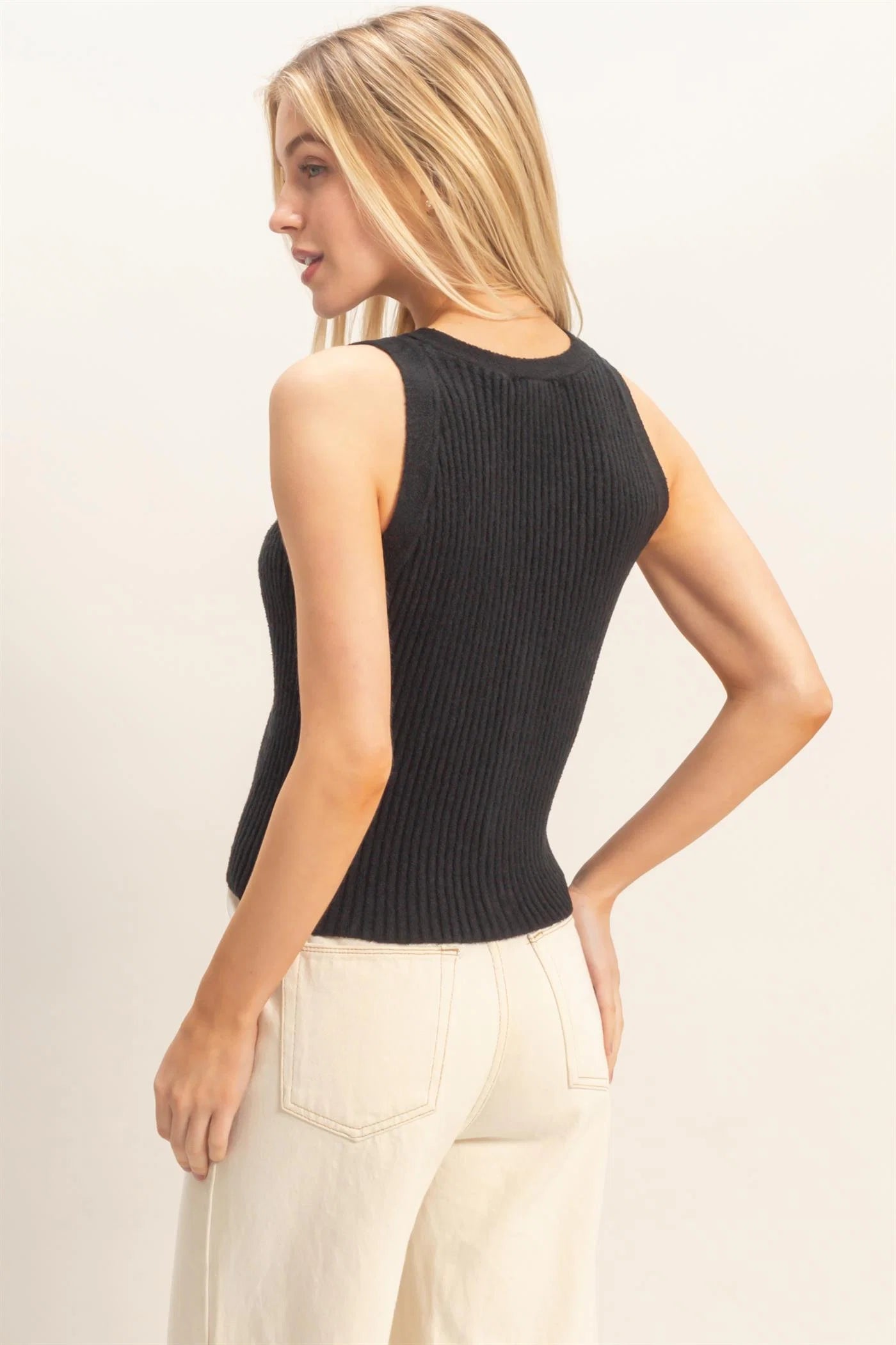 Ribbed Button-Front Tank Top