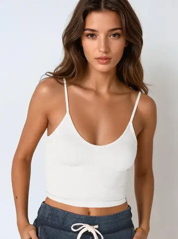 Ribbed V-Neck Crop Tank Top - Black | White