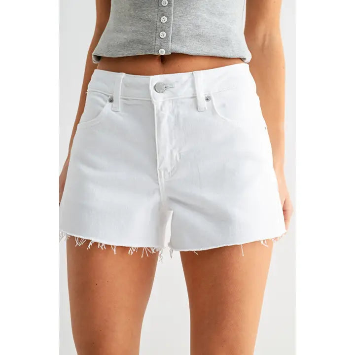 High Rise White Denim Cut-Off Shorts